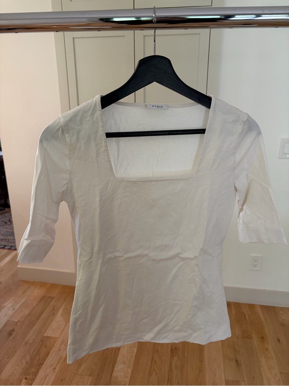 Akris Punto Cotton White Square Neck Stretch Top